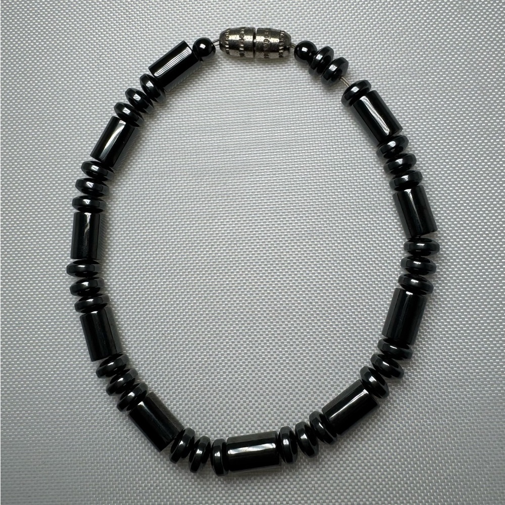 Black Beaded Hematite Bracelet with Metallic Clasp